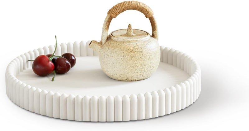 Aftermat Coffee Table Tray, Home Decor Round Tray, Concrete White Coffee Table Decor Trays, Serving Decorative Trays for Dining Table - Image 1